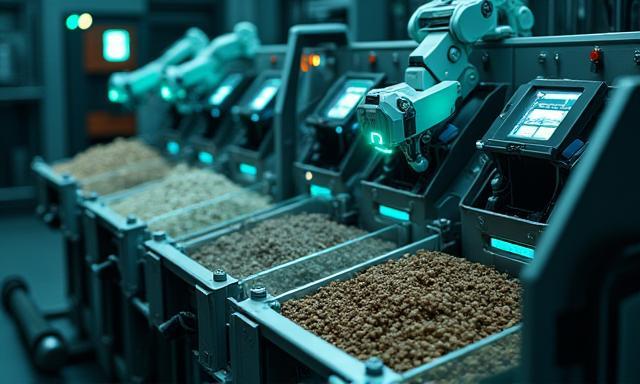 AIが稼働する自動化された廃棄物処理装置。