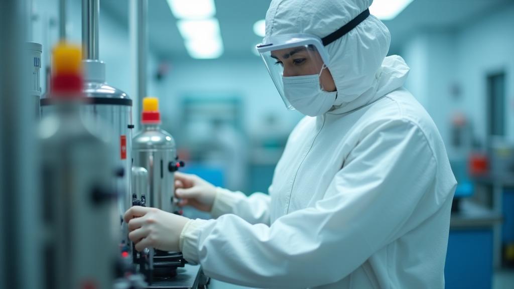 厳重な管理下で危険廃棄物を安全に処理している技術者の様子。
